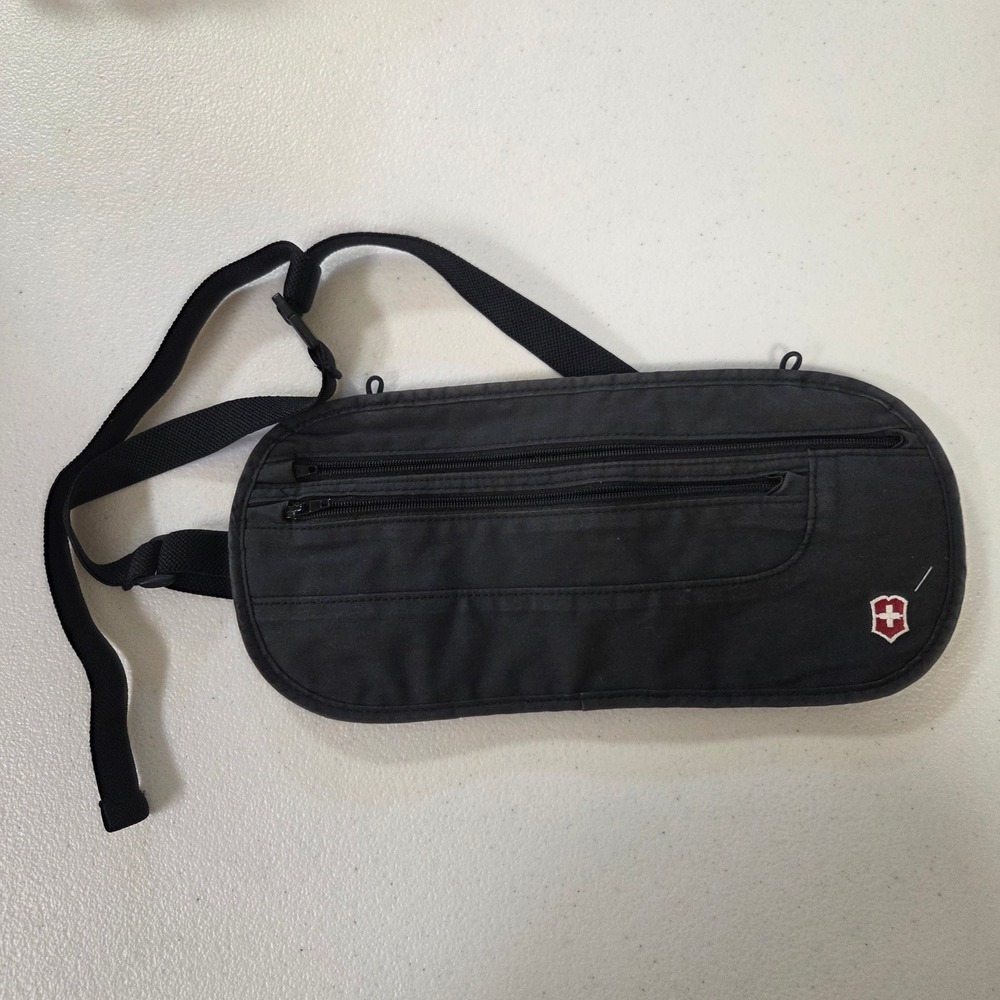 Victorinox Swiss Army Black Travel Money Belt Slim Waist Pouch Adjustable Strap